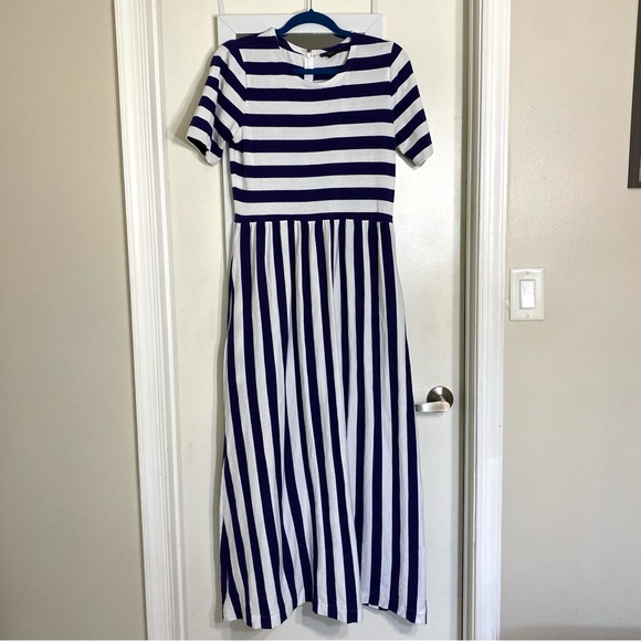 J. Crew Maxi Striped Cotton Dress in White and Blue - Picture 2 of 11